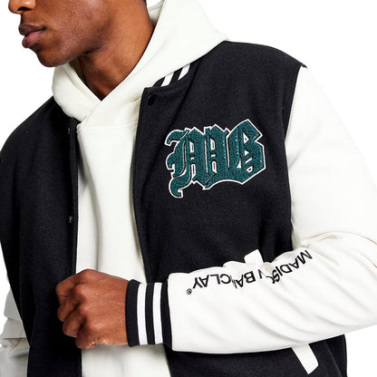 Black - Side - Madison Barclay Mens Lincoln Loose Fit Varsity Jacket
