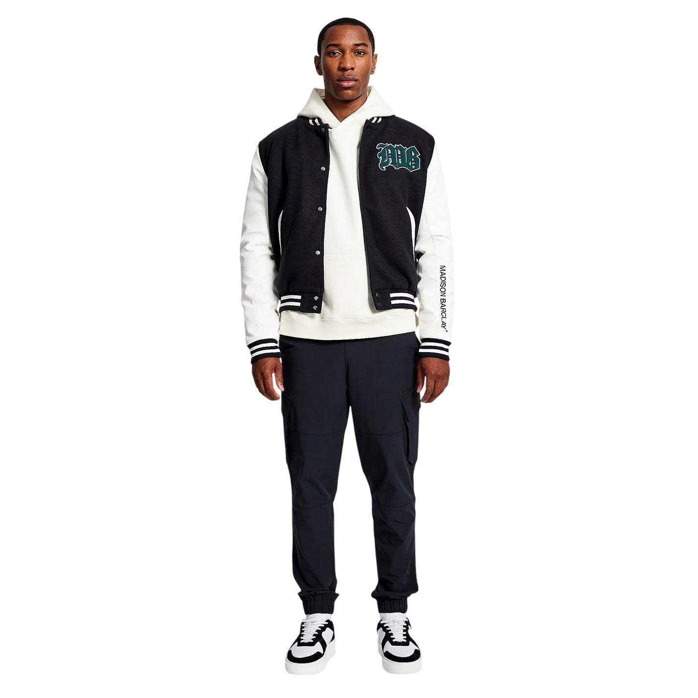 Black - Lifestyle - Madison Barclay Mens Lincoln Loose Fit Varsity Jacket