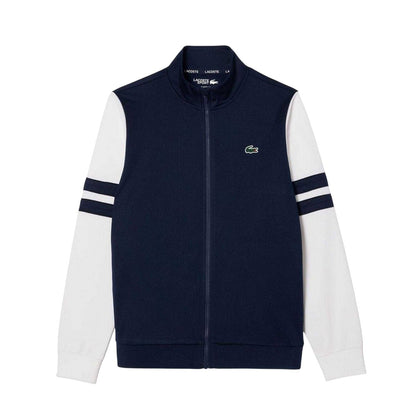 Navy-White - Front - Lacoste Mens Interlock Full Zip Tennis Sweatshirt