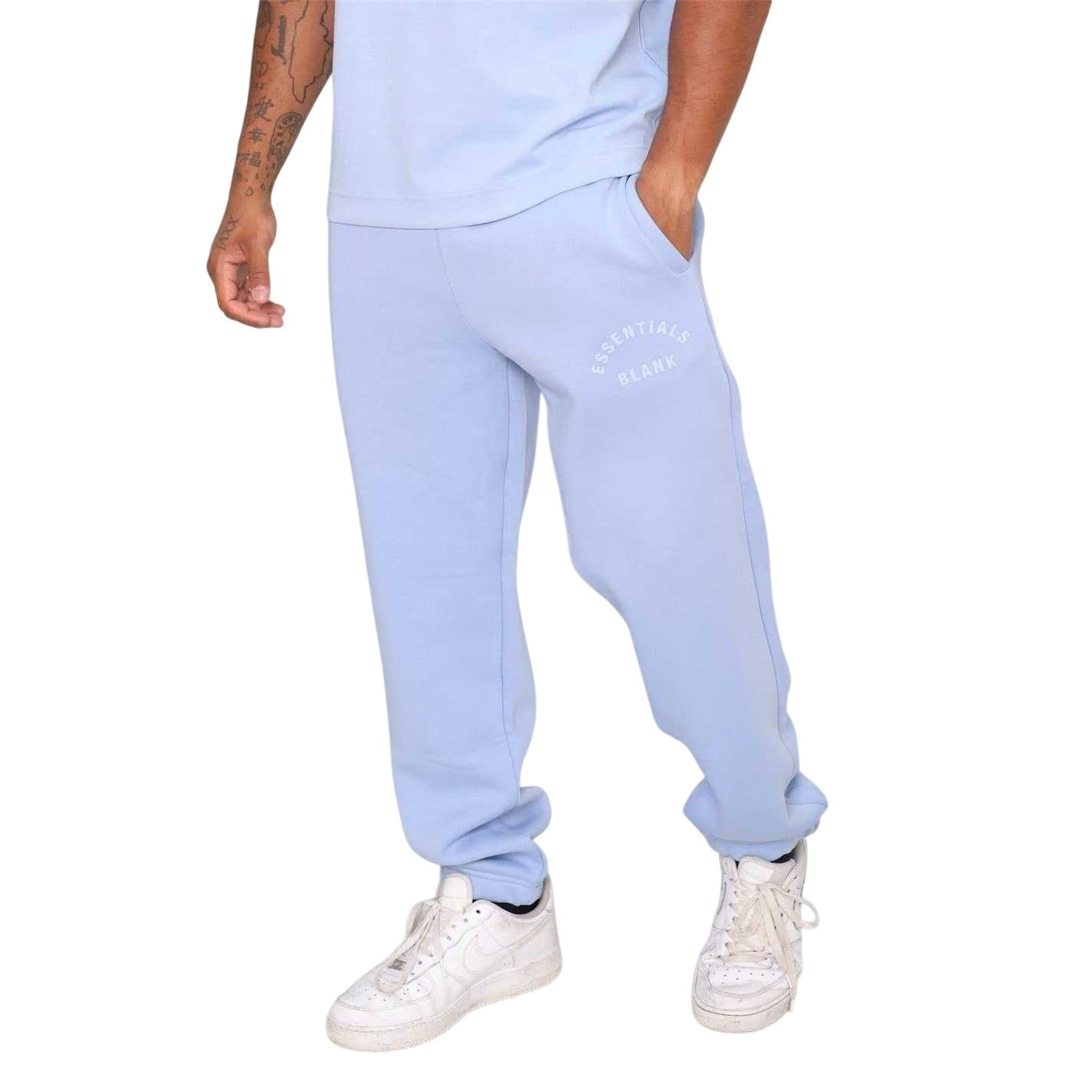 Blue - Side - Blank Essentials Mens Arched Logo Joggers