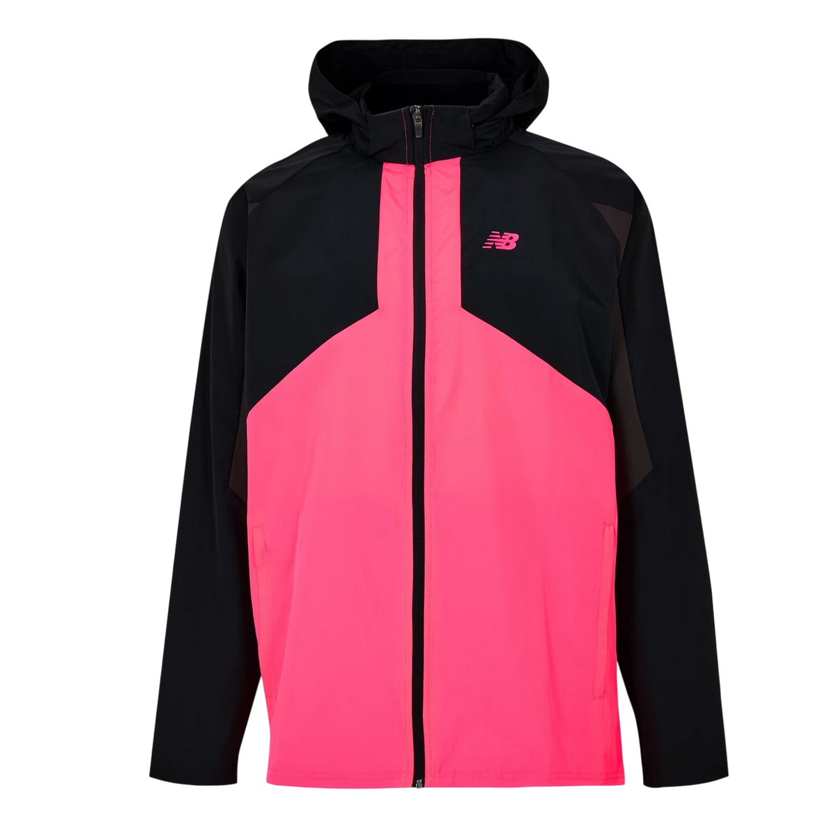 Black-Pink - Front - New Balance Mens Balance Colour Block Woven Regular Long-Sleeved Hooded Jacket