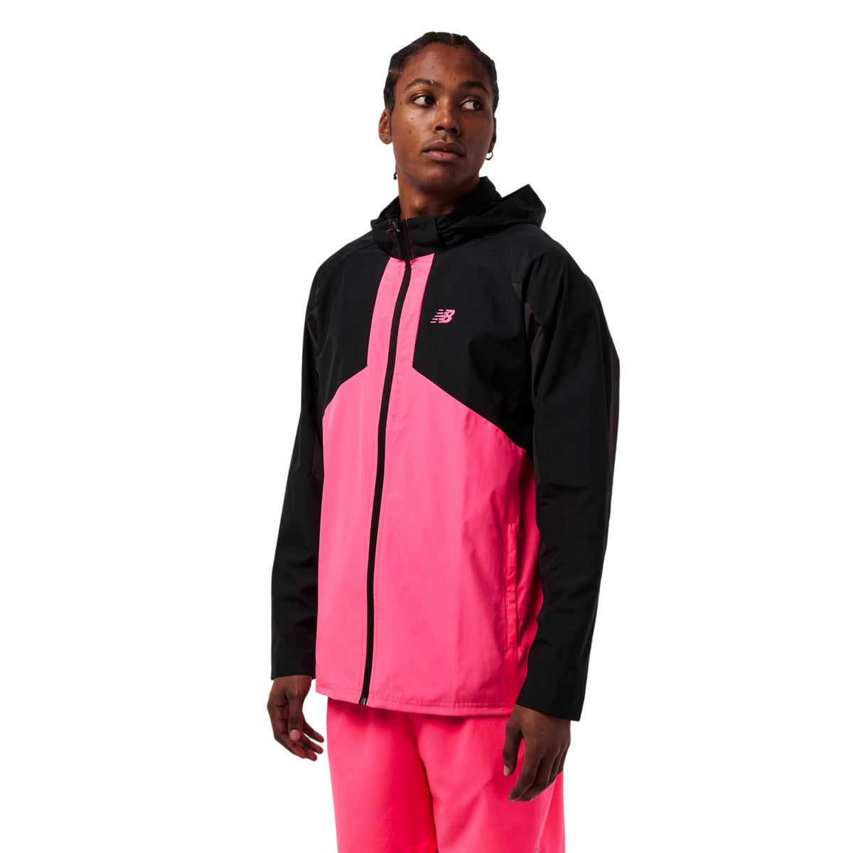 Black-Pink - Side - New Balance Mens Balance Colour Block Woven Regular Long-Sleeved Hooded Jacket
