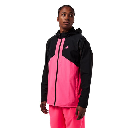 Black-Pink - Side - New Balance Mens Balance Colour Block Woven Regular Long-Sleeved Hooded Jacket