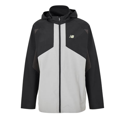 Black - Front - New Balance Mens Balance Colour Block Woven Regular Long-Sleeved Hooded Jacket