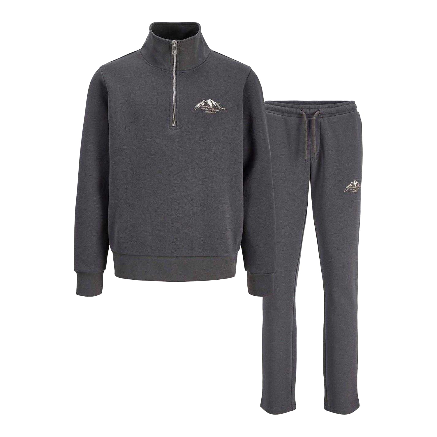 Asphalt - Front - Jack And Jones Childrens-Kids Mountain Funnel Neck Tracksuit Set