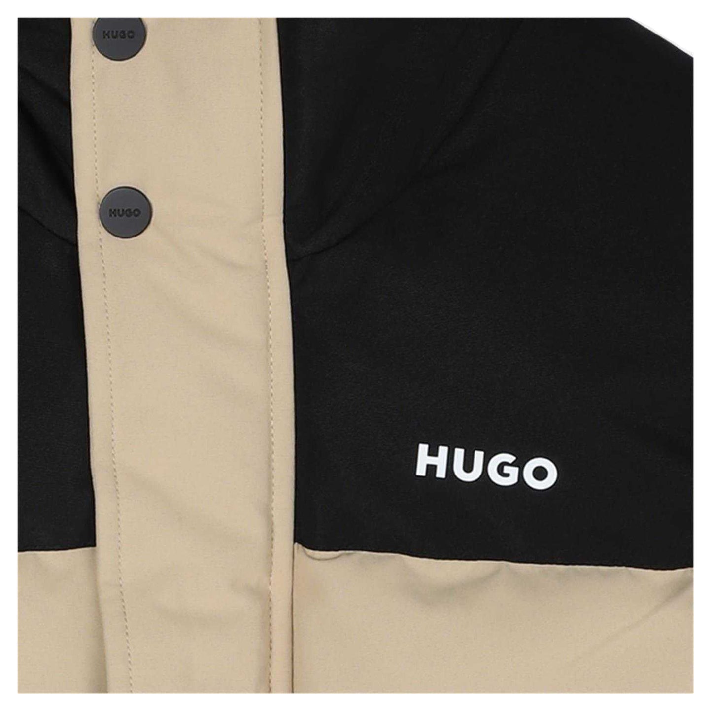 Beige-Black - Side - Hugo Childrens-Kids Padded Reversible Regular Sleeveless Gilet