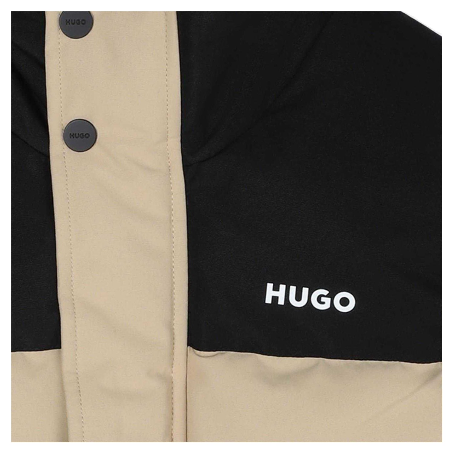 Beige-Black - Side - Hugo Childrens-Kids Padded Reversible Regular Sleeveless Gilet