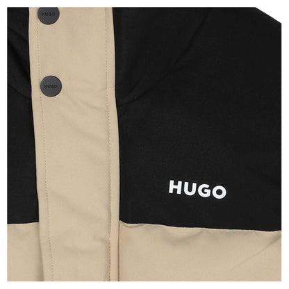 Beige-Black - Side - Hugo Childrens-Kids Padded Reversible Regular Sleeveless Gilet