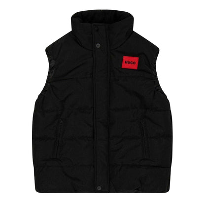 Black - Front - Hugo Childrens-Kids Padded Reversible Regular Sleeveless Gilet