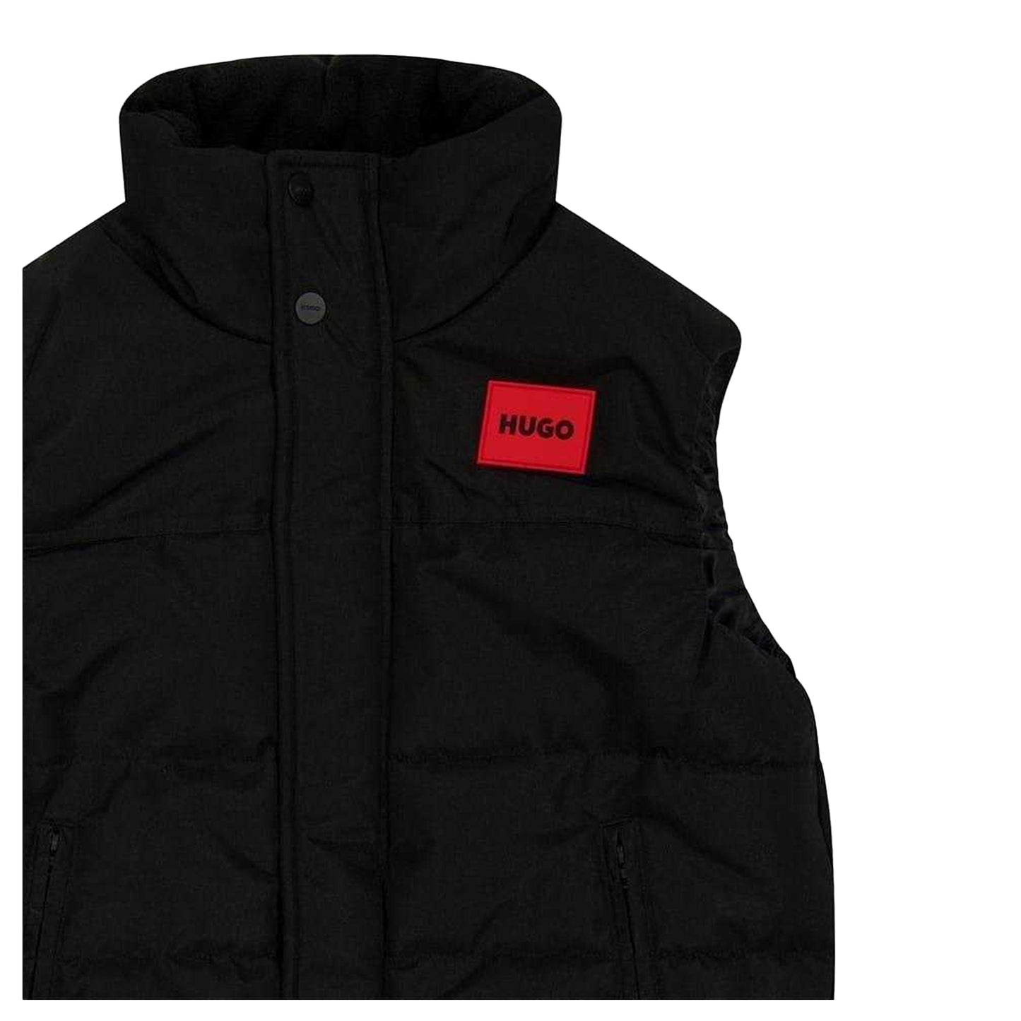 Black - Side - Hugo Childrens-Kids Padded Reversible Regular Sleeveless Gilet