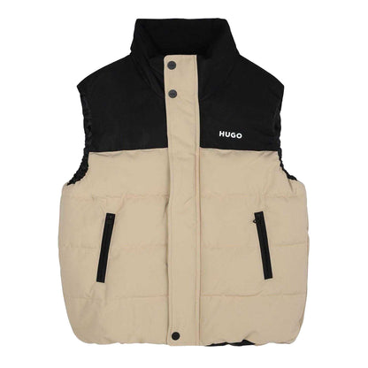 Beige-Black - Front - Hugo Childrens-Kids Padded Reversible Regular Sleeveless Gilet