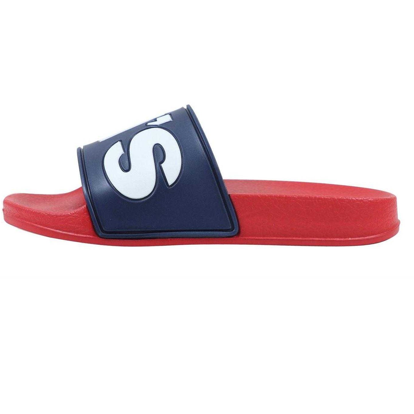 Navy-Red - Side - Levis Childrens-Kids June Pool Slip-on Flat Sliders