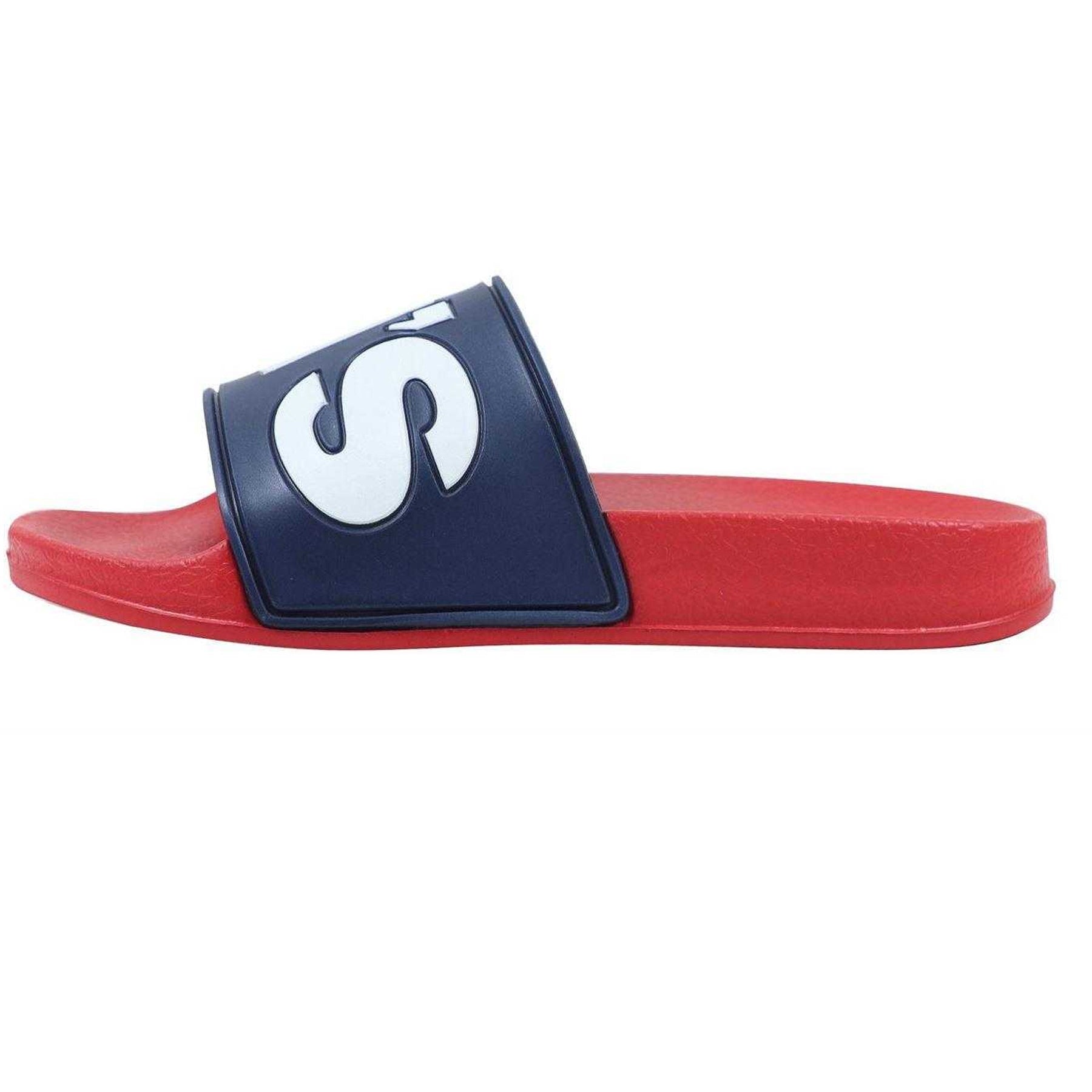 Navy-Red - Side - Levis Childrens-Kids June Pool Slip-on Flat Sliders