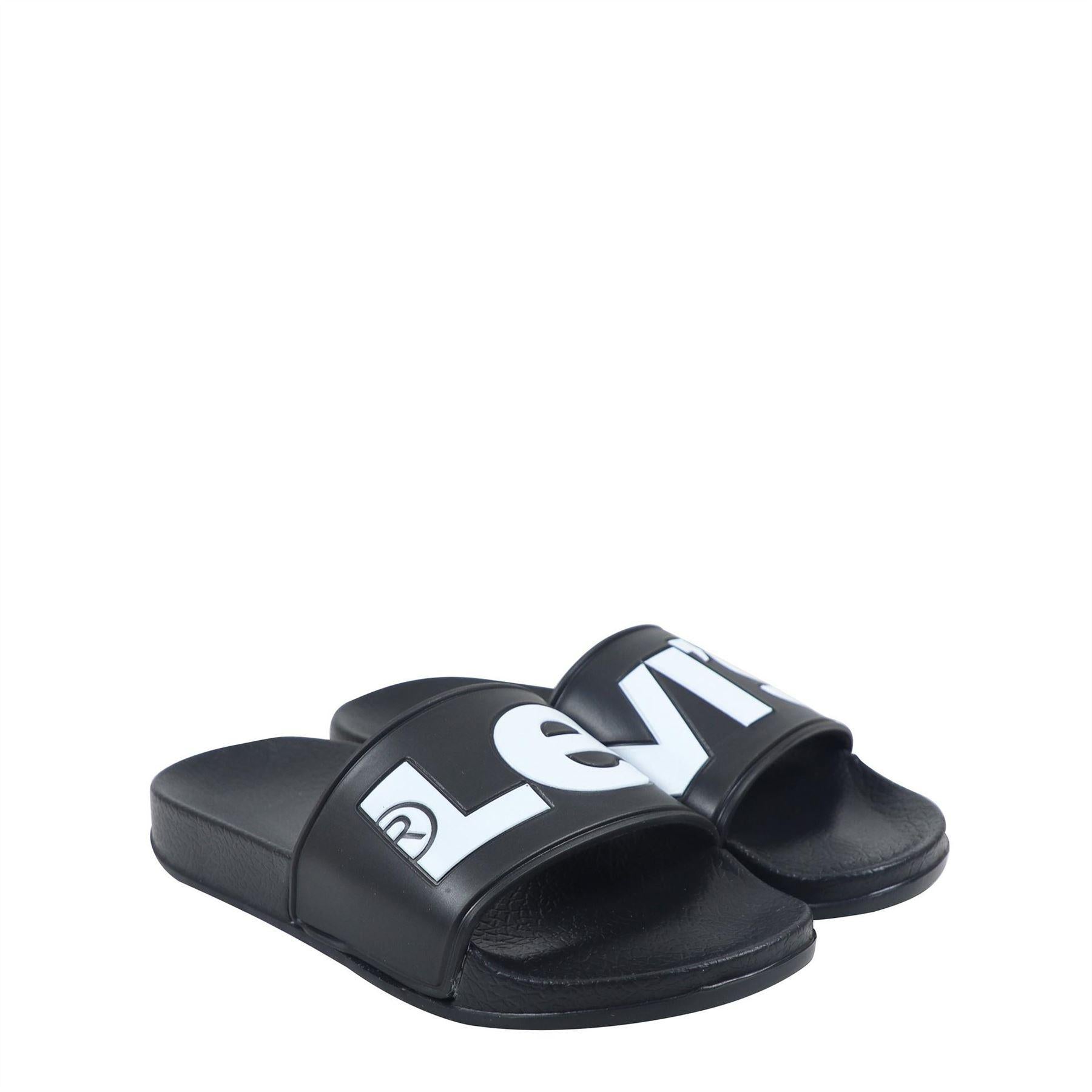 Black - Side - Levis Childrens-Kids June Pool Slip-on Flat Sliders