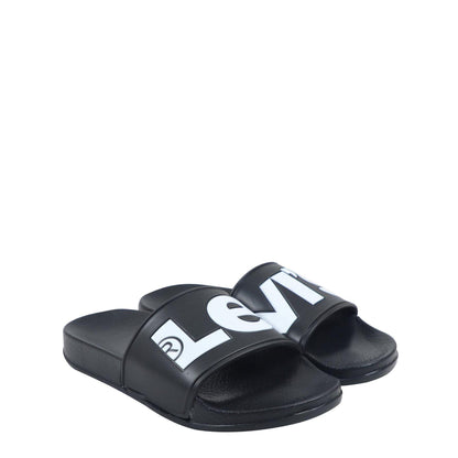 Black - Side - Levis Childrens-Kids June Pool Slip-on Flat Sliders