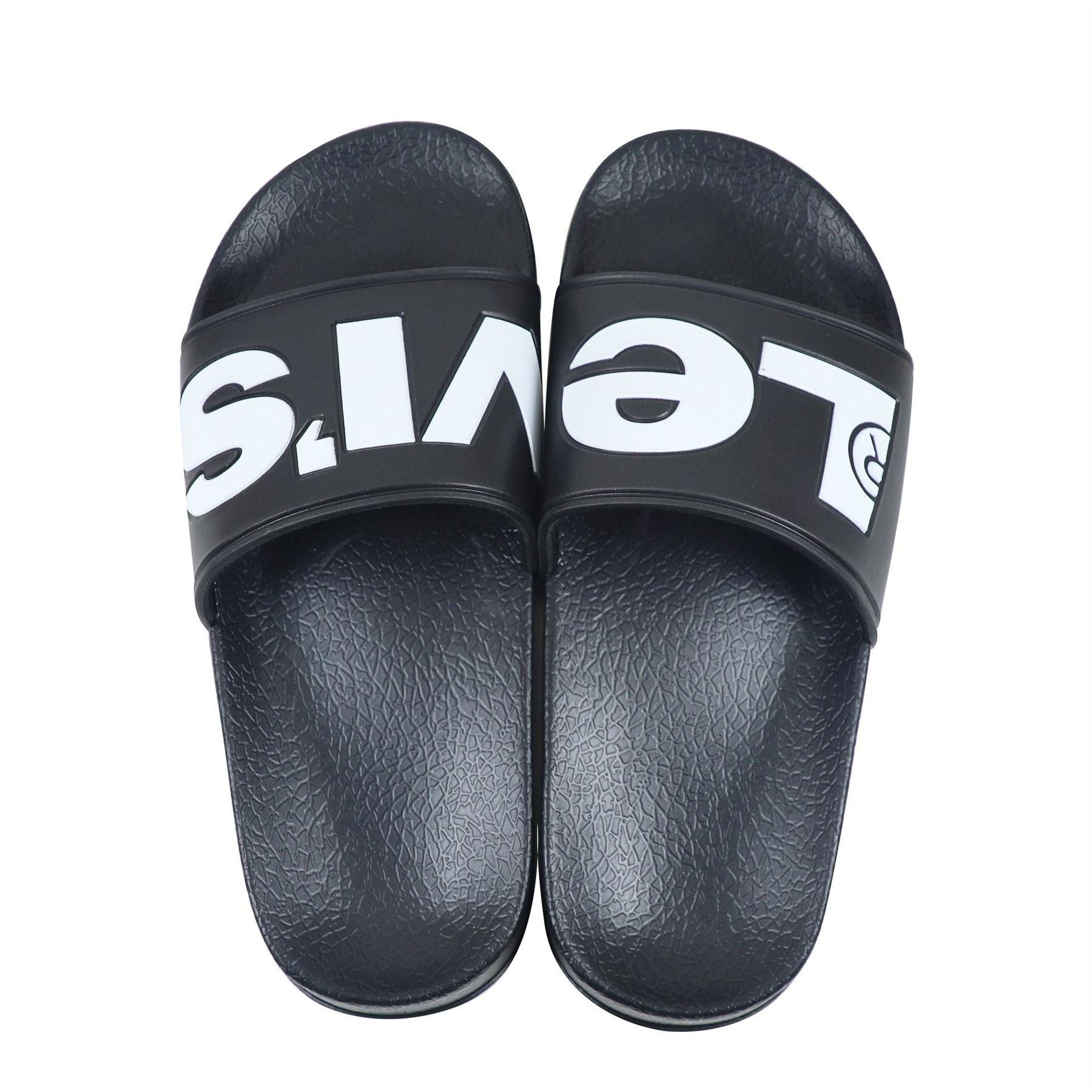 Black - Pack Shot - Levis Childrens-Kids June Pool Slip-on Flat Sliders