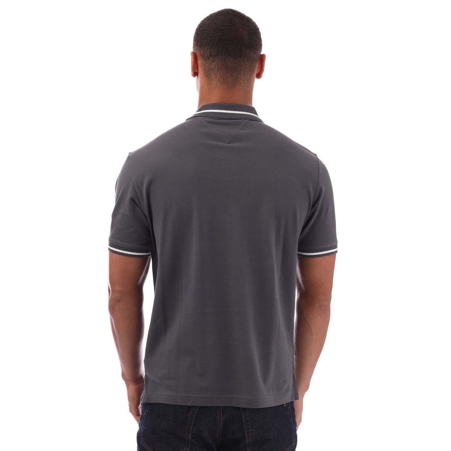 Grey - Back - Tommy Jeans Mens Tipped Regular Polo Shirt