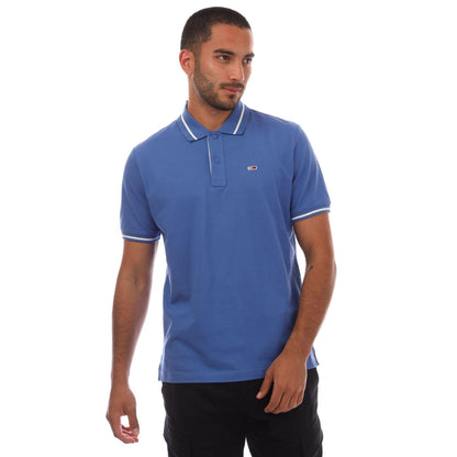Blue - Front - Tommy Jeans Mens Tipped Regular Polo Shirt