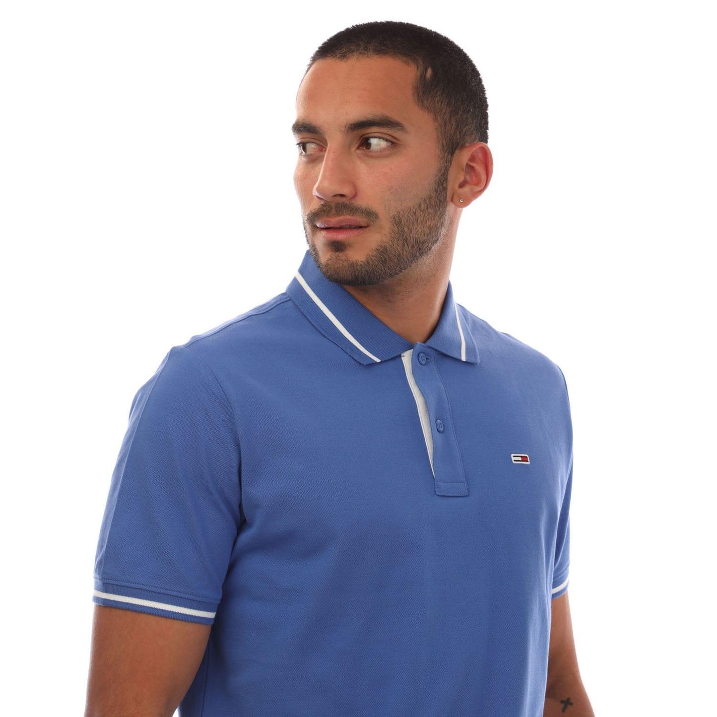 Blue - Side - Tommy Jeans Mens Tipped Regular Polo Shirt