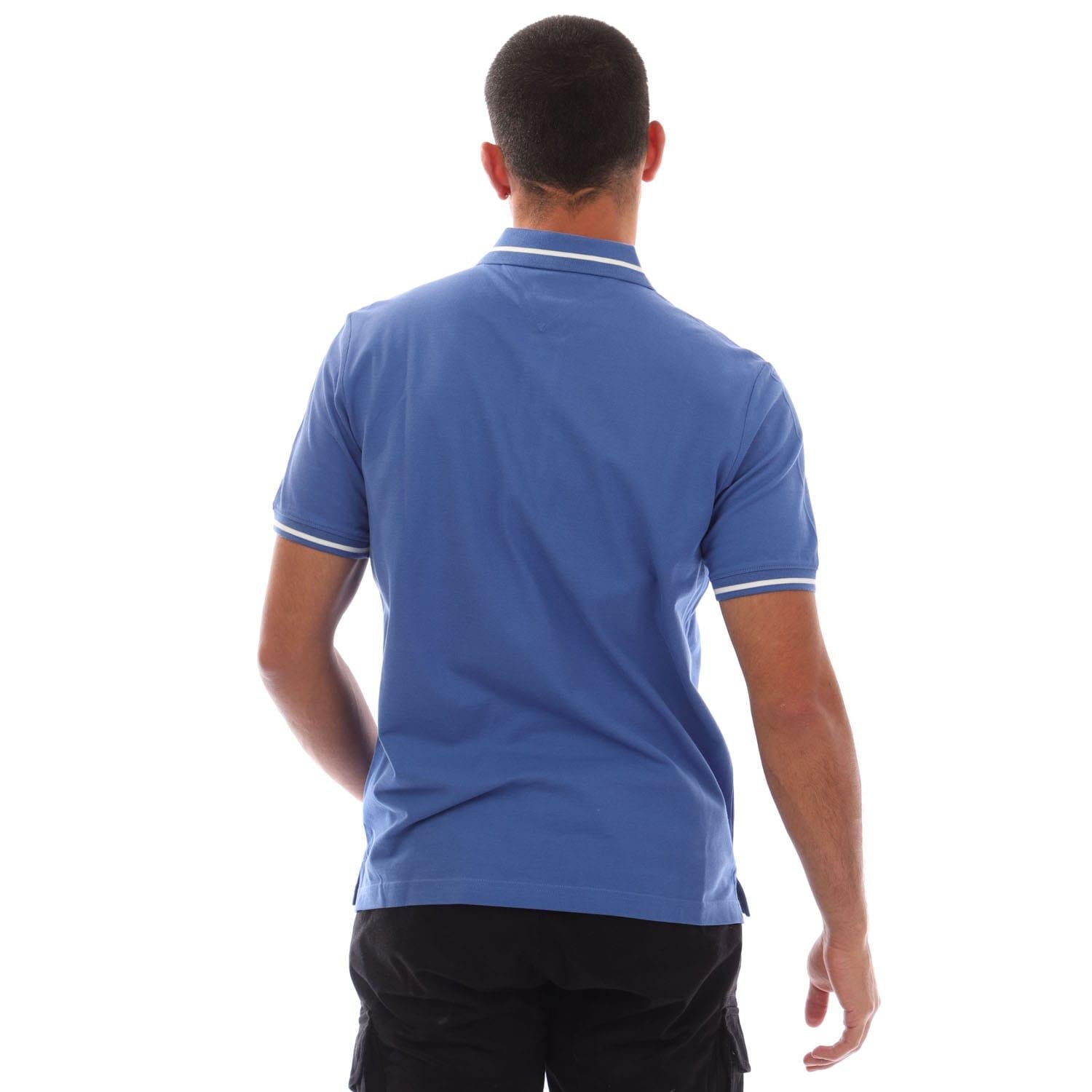 Blue - Back - Tommy Jeans Mens Tipped Regular Polo Shirt