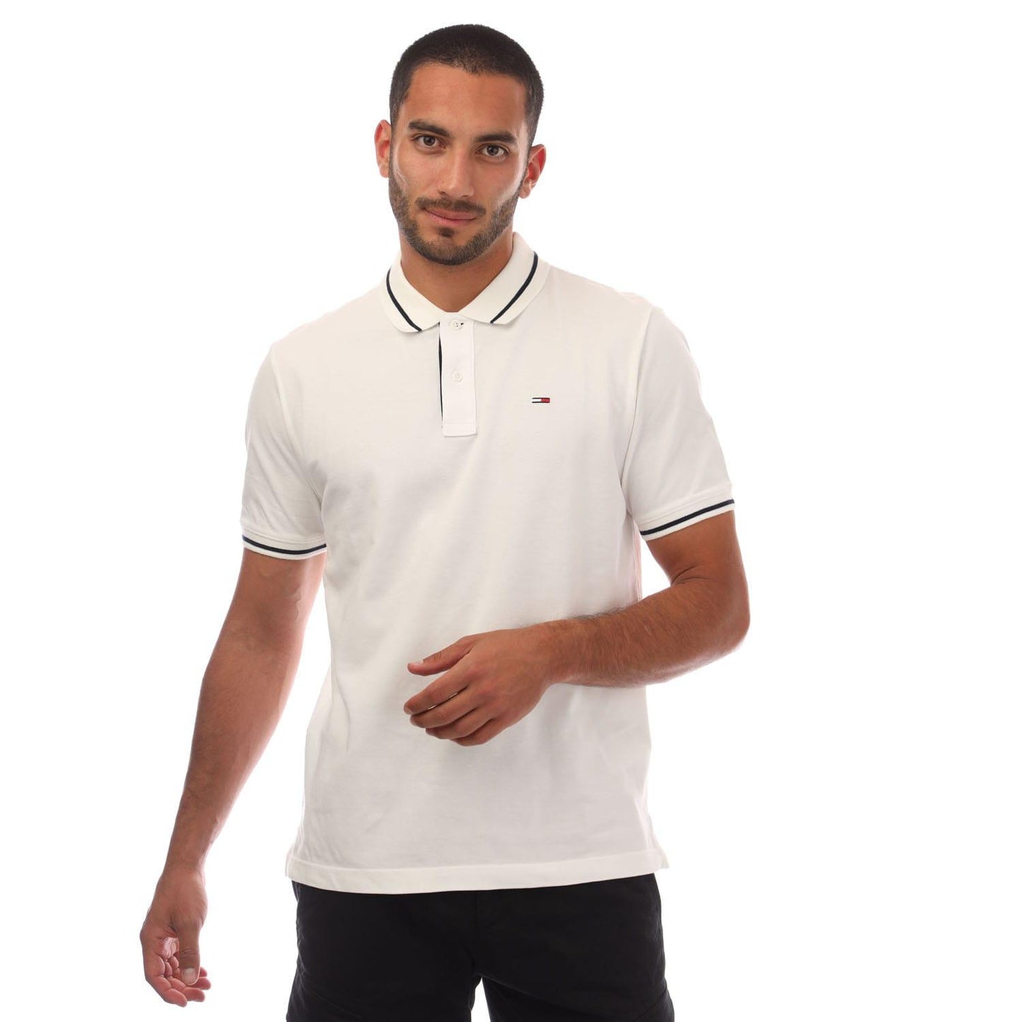 White - Front - Tommy Jeans Mens Tipped Regular Polo Shirt