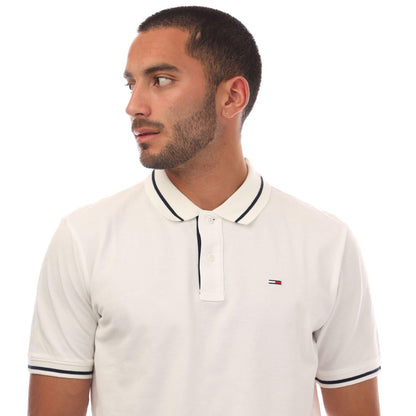 White - Side - Tommy Jeans Mens Tipped Regular Polo Shirt