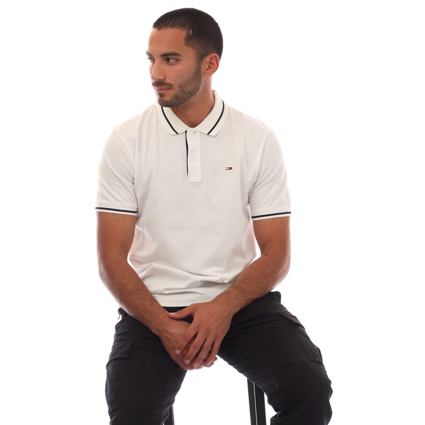 White - Lifestyle - Tommy Jeans Mens Tipped Regular Polo Shirt