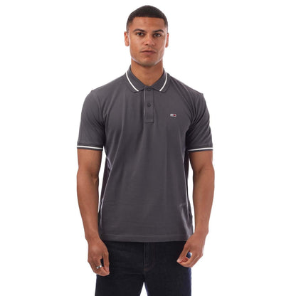 Grey - Front - Tommy Jeans Mens Tipped Regular Polo Shirt