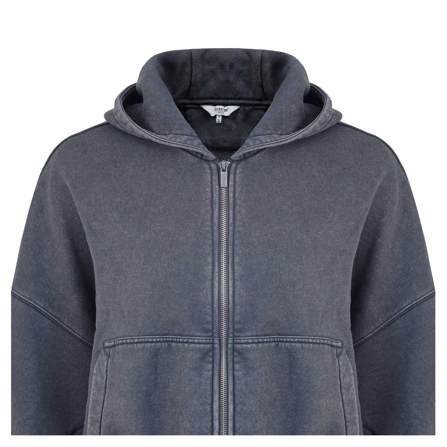 Grey - Side - Firetrap Womens-Ladies Washed Full Zip Hoodie