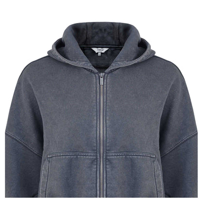 Grey - Side - Firetrap Womens-Ladies Washed Full Zip Hoodie