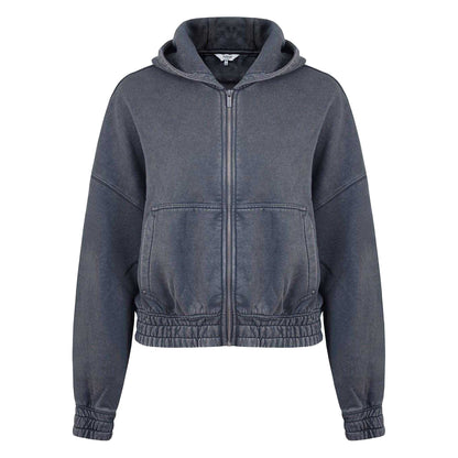 Grey - Front - Firetrap Womens-Ladies Washed Full Zip Hoodie
