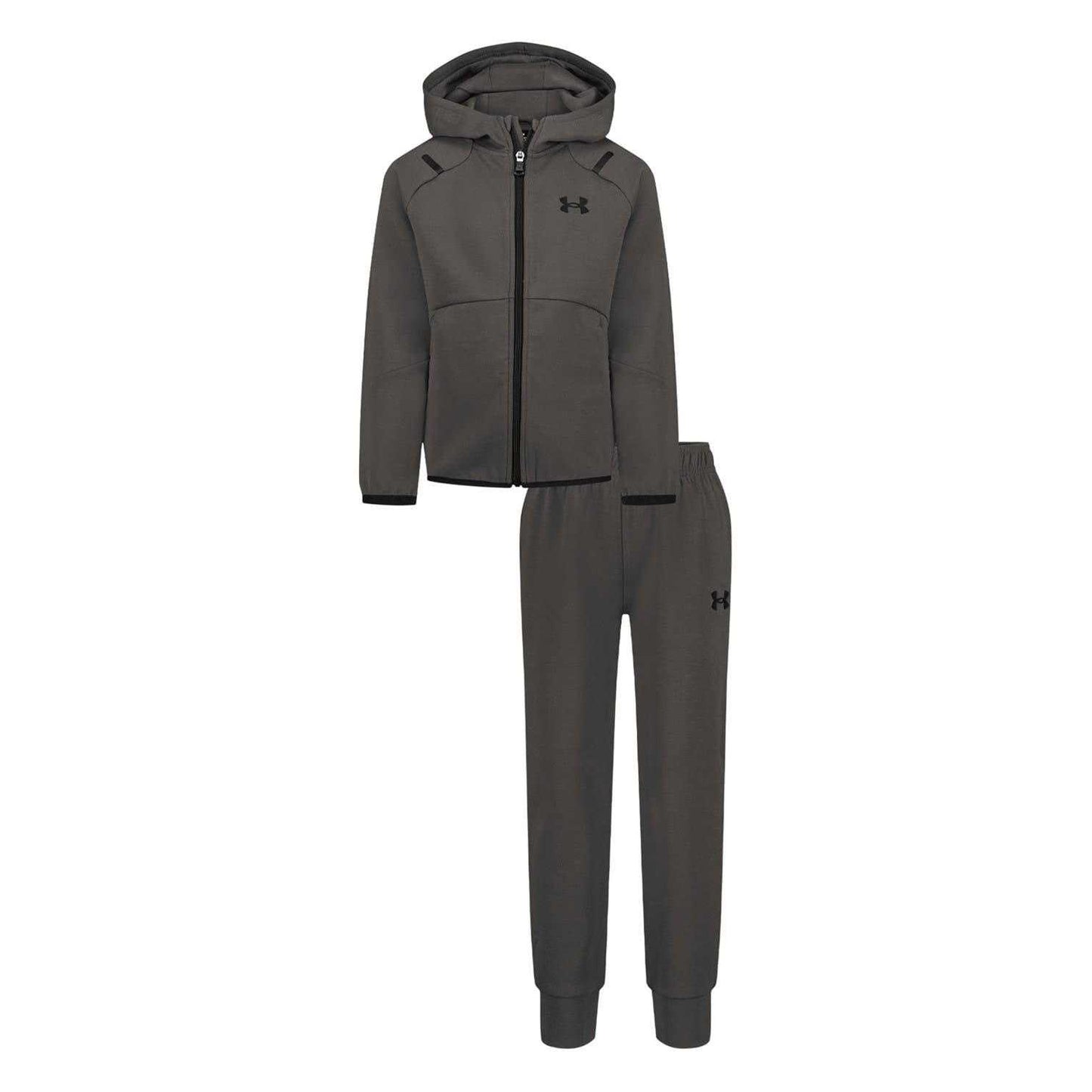 Grey-Black - Front - Under Armour Childrens-Kids Hoodie And Joggers Set
