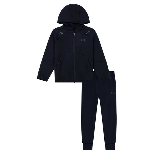 Black - Front - Under Armour Childrens-Kids Hoodie And Joggers Set