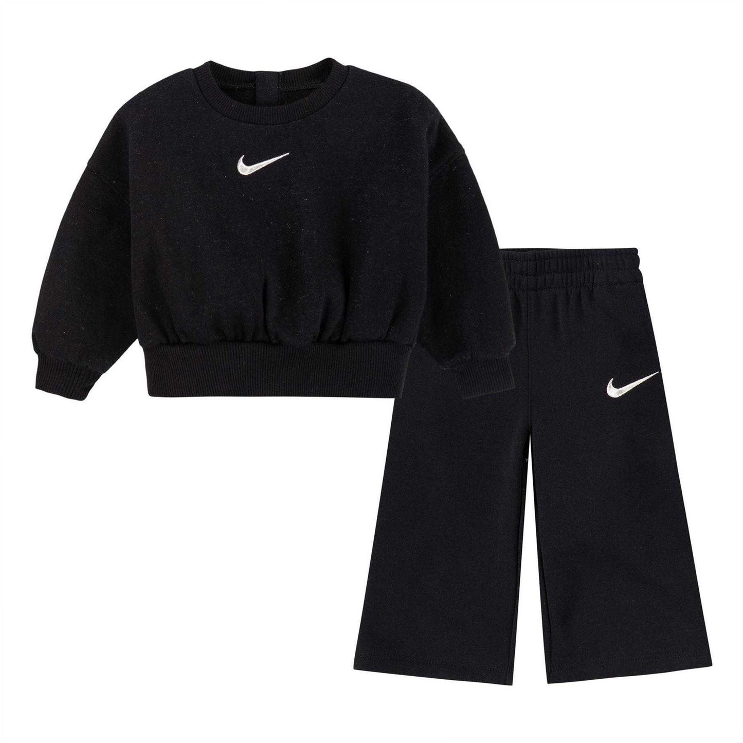 Black - Front - Nike Baby Shine Swoosh Crew Neck Top And Trousers Set