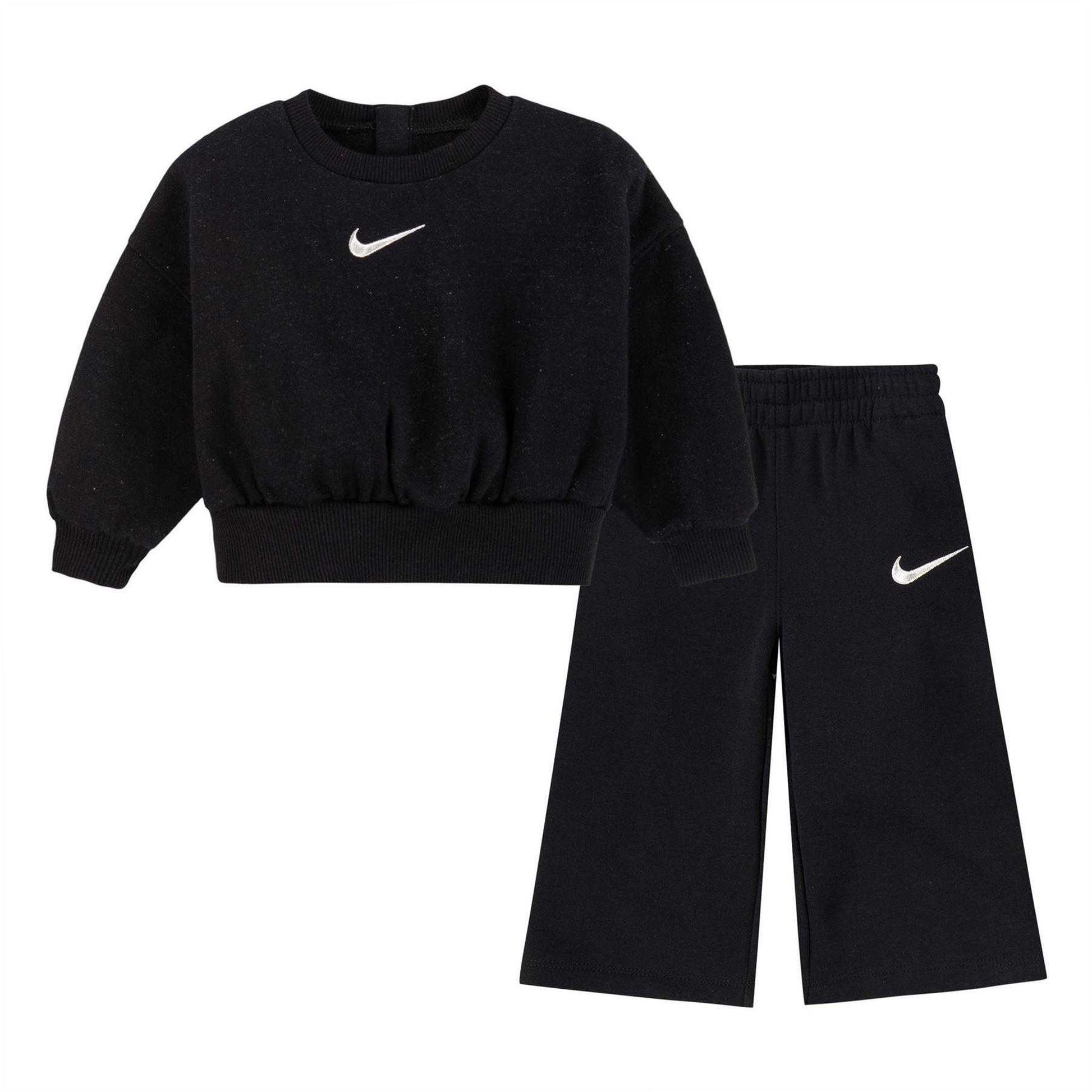 Black - Front - Nike Baby Shine Swoosh Crew Neck Top And Trousers Set