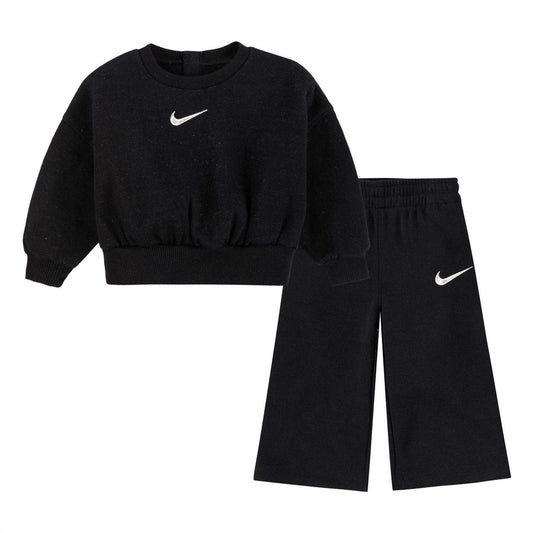 Black - Front - Nike Baby Shine Swoosh Crew Neck Top And Trousers Set