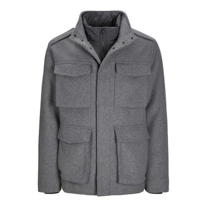 Grey Melange - Front - Jack And Jones Mens Alex Multi Pocket Regular Field Jacket