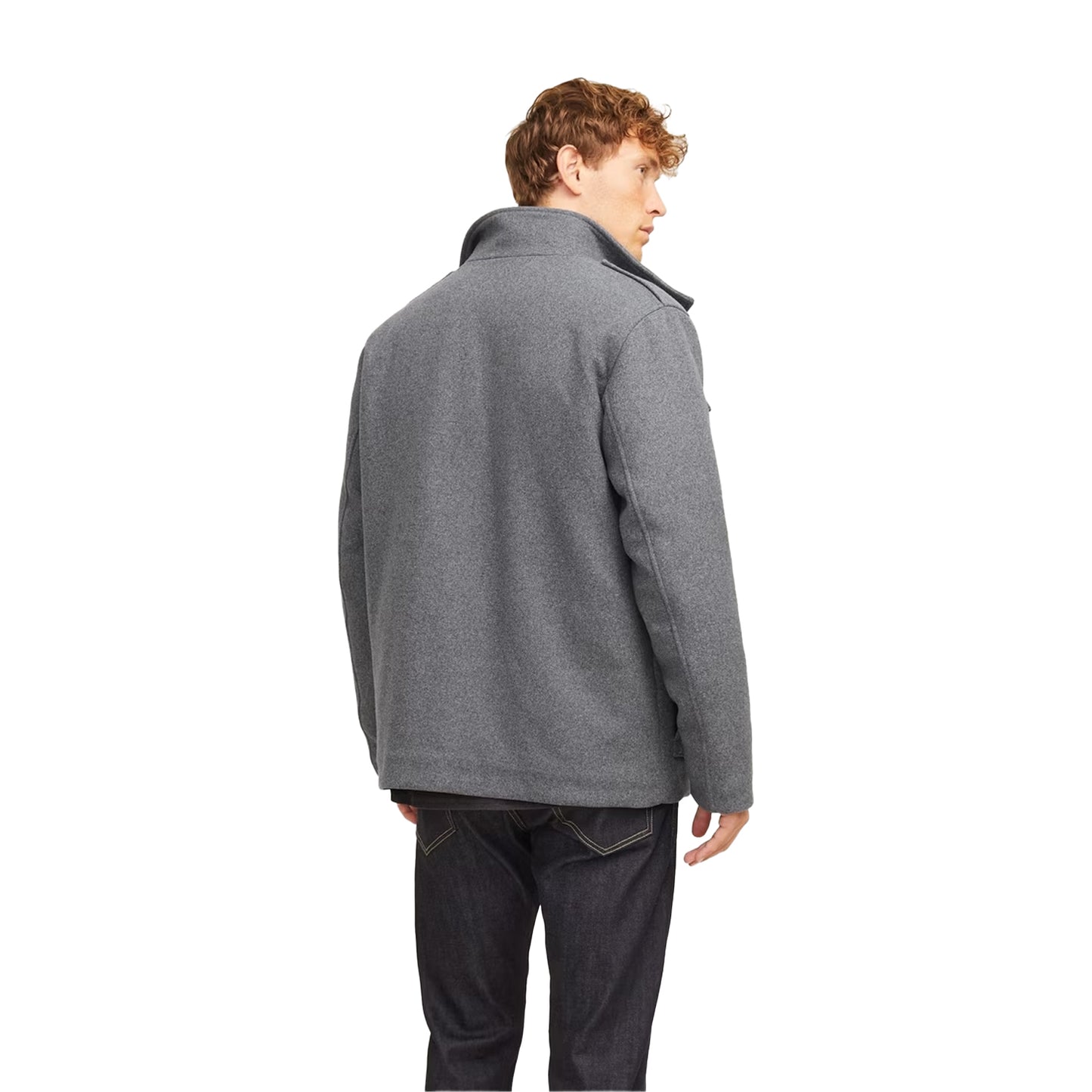 Grey Melange - Back - Jack And Jones Mens Alex Multi Pocket Regular Field Jacket