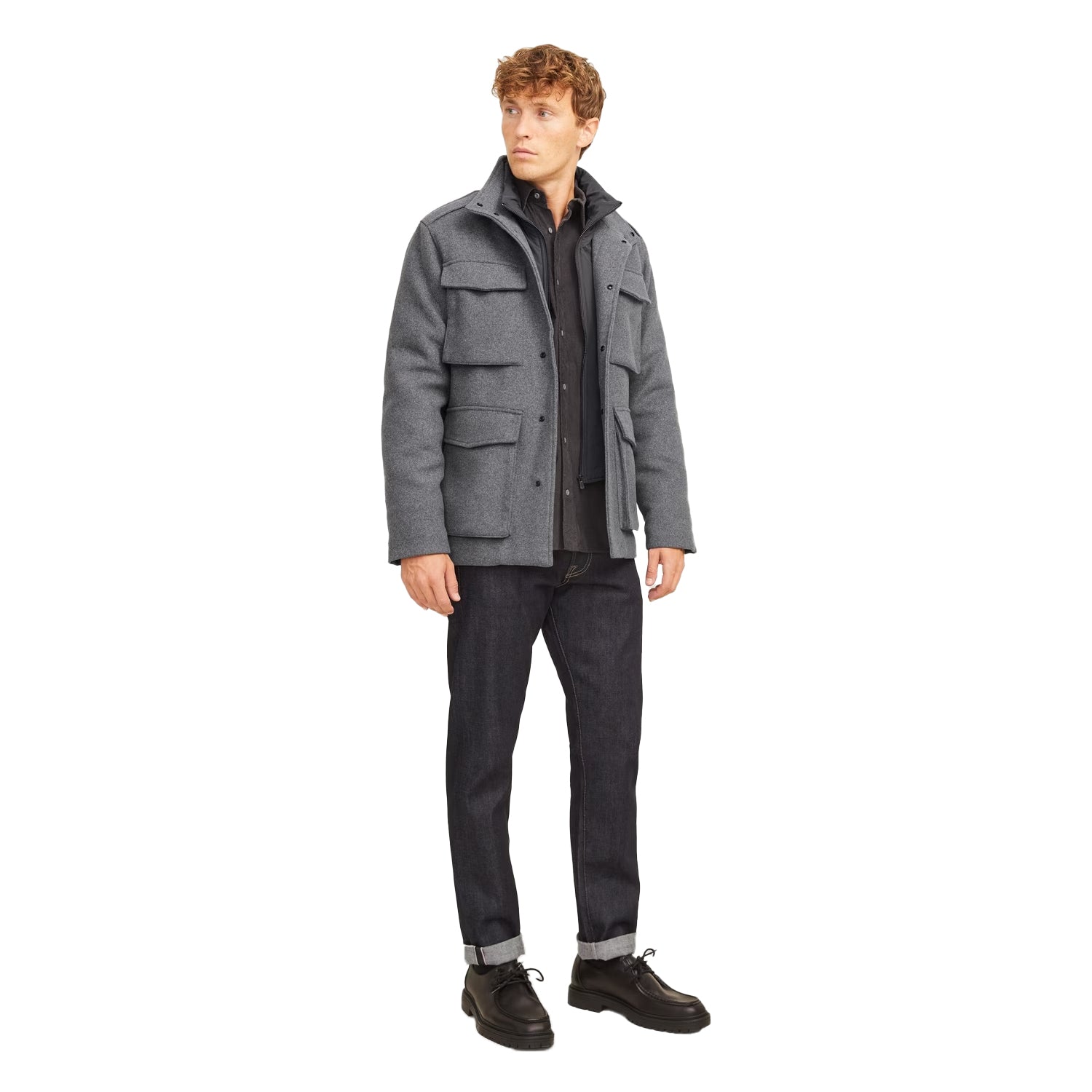 Grey Melange - Lifestyle - Jack And Jones Mens Alex Multi Pocket Regular Field Jacket