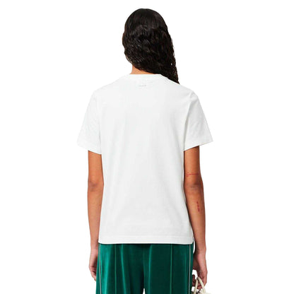 White - Back - Lacoste Womens-Ladies Floral Cotton T-Shirt