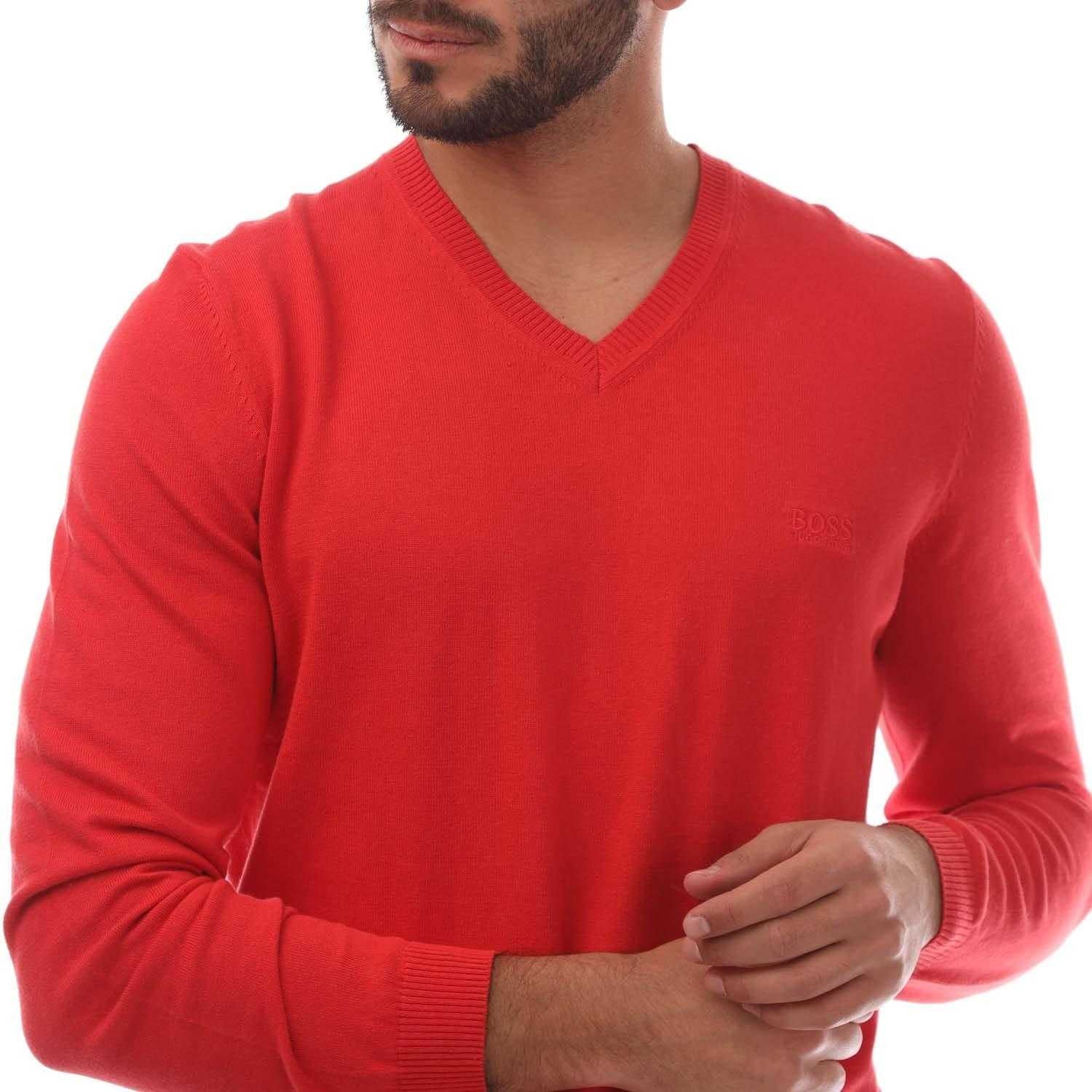 Red - Side - Boss Mens Barnabas-4 V Neck Sweater Top