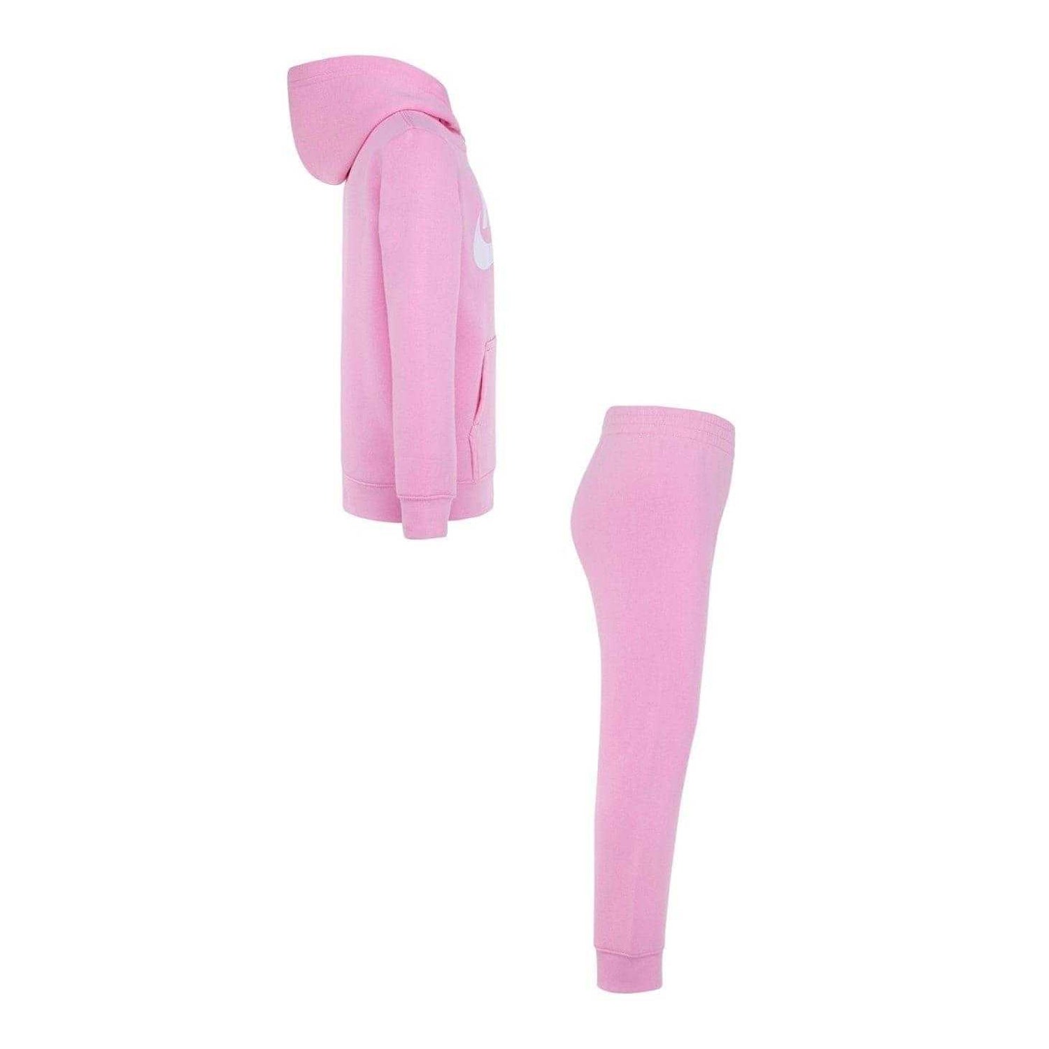Pink - Back - Nike Girls Fleece Long-Sleeved Tracksuit Set