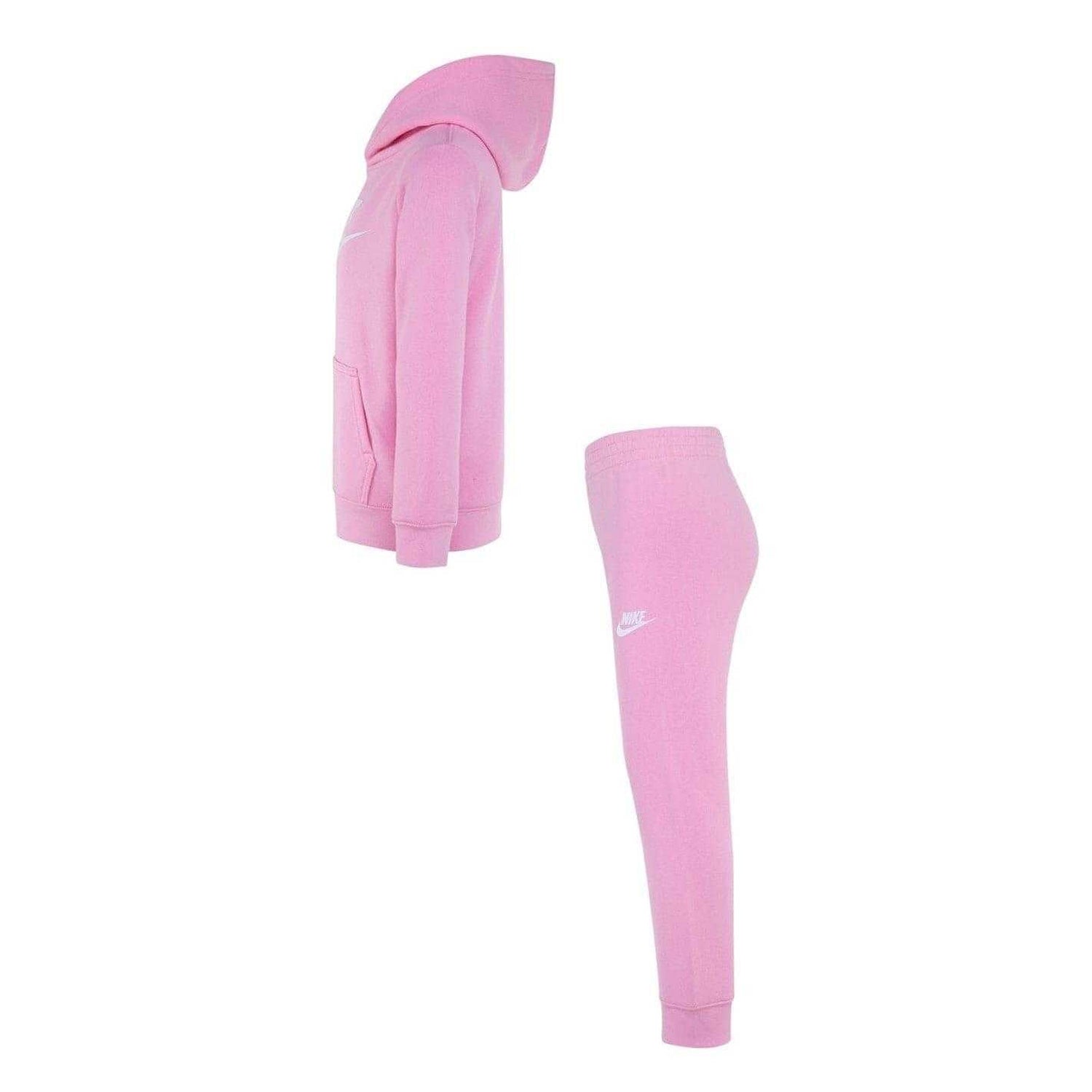 Pink - Side - Nike Girls Fleece Long-Sleeved Tracksuit Set