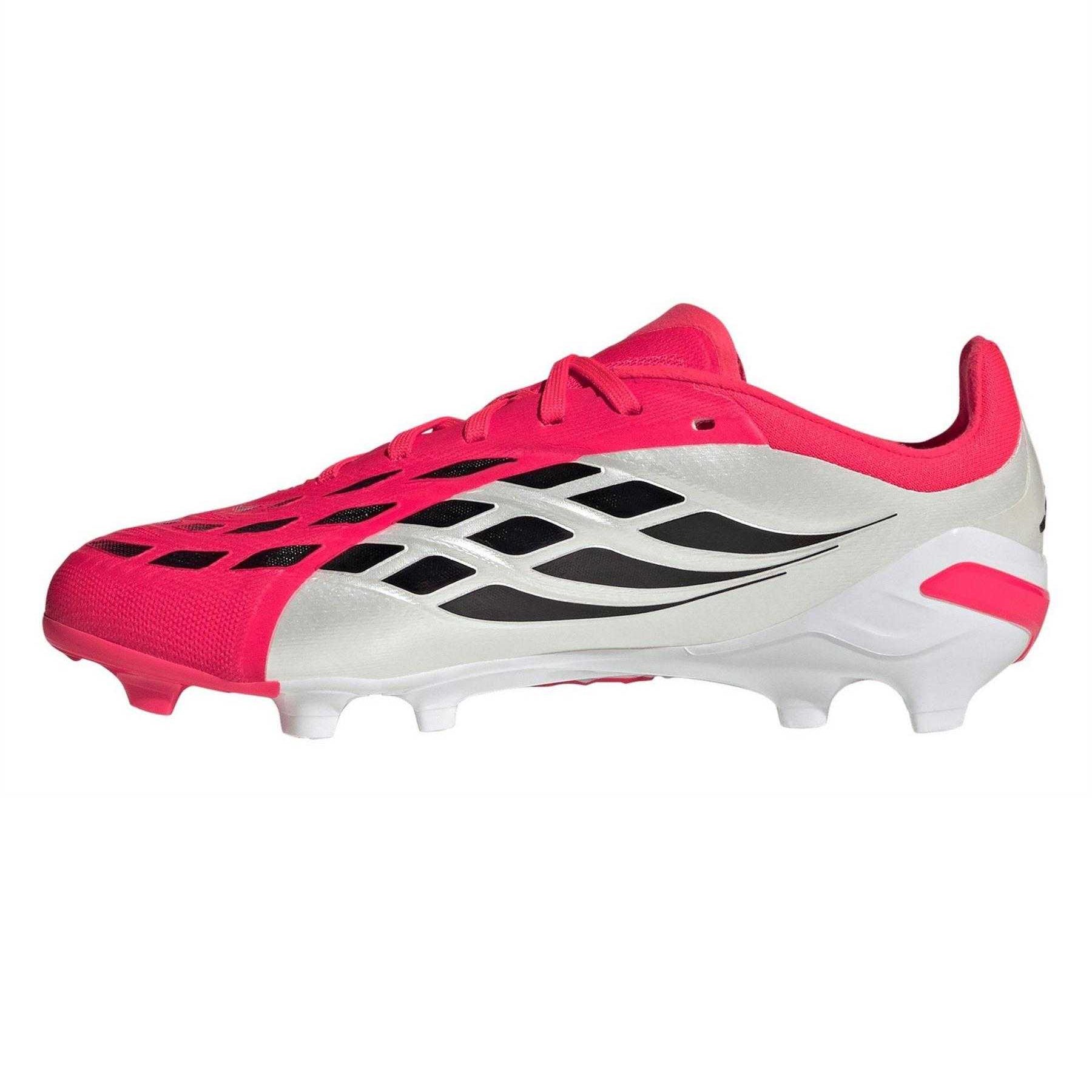 Red-White - Side - Adidas Childrens-Kids Predator Elite Firm Ground Football Boots