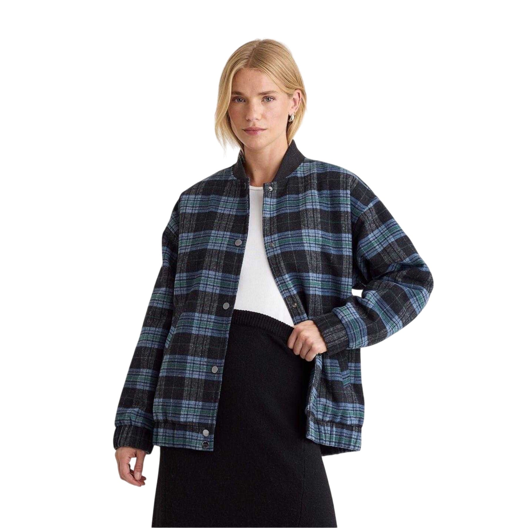 Blue - Side - Nobody´s Child Womens-Ladies Plaid Bomber Jacket