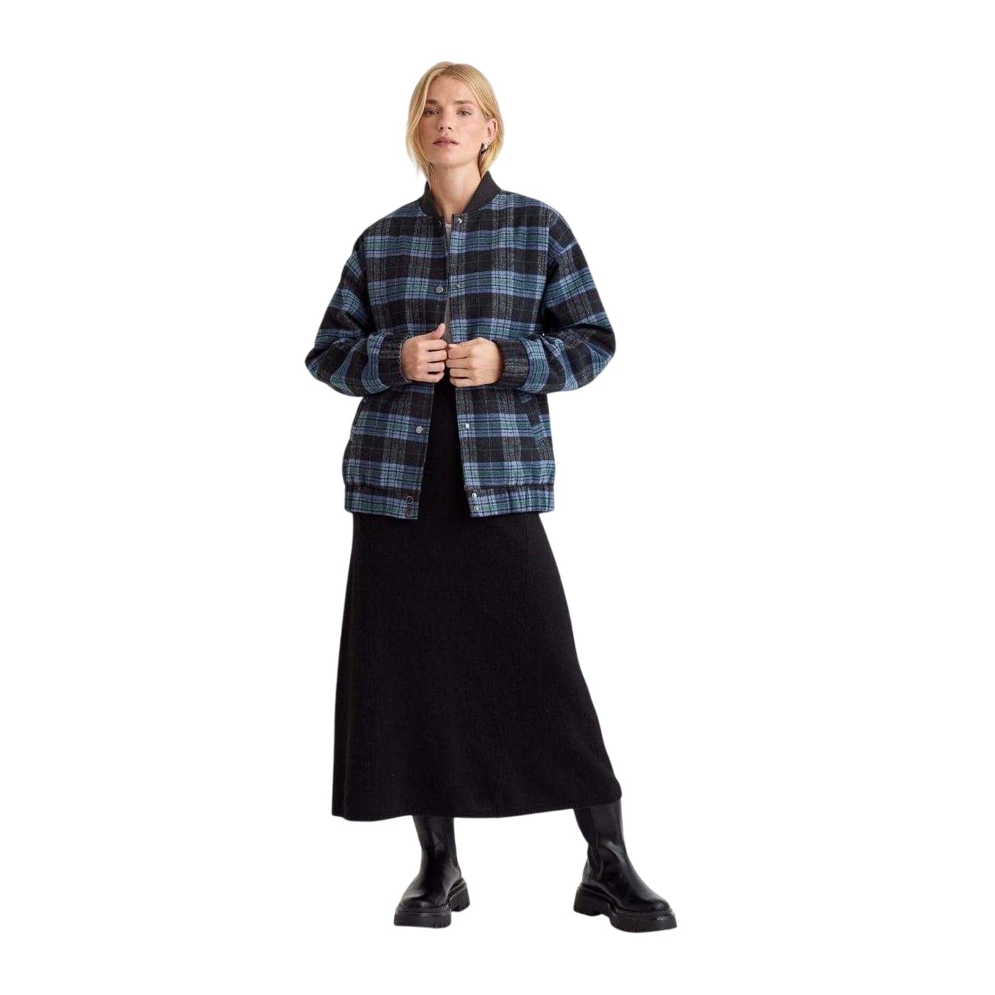 Blue - Close up - Nobody´s Child Womens-Ladies Plaid Bomber Jacket