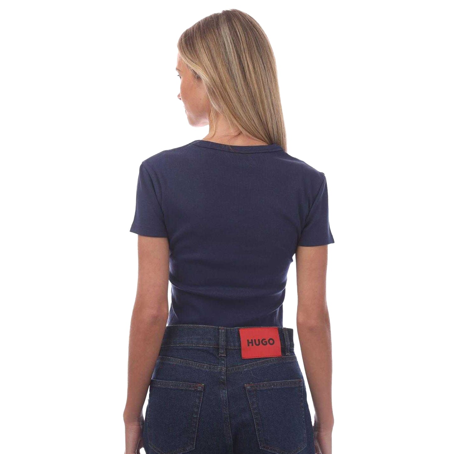 Dark Blue - Back - Hugo Boss Womens-Ladies Delanor Stacked Logo Crop T-Shirt