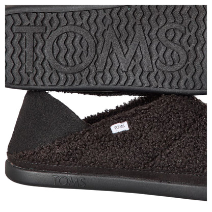 Black - Side - Toms Womens-Ladies Faux Shearling Flat Slippers