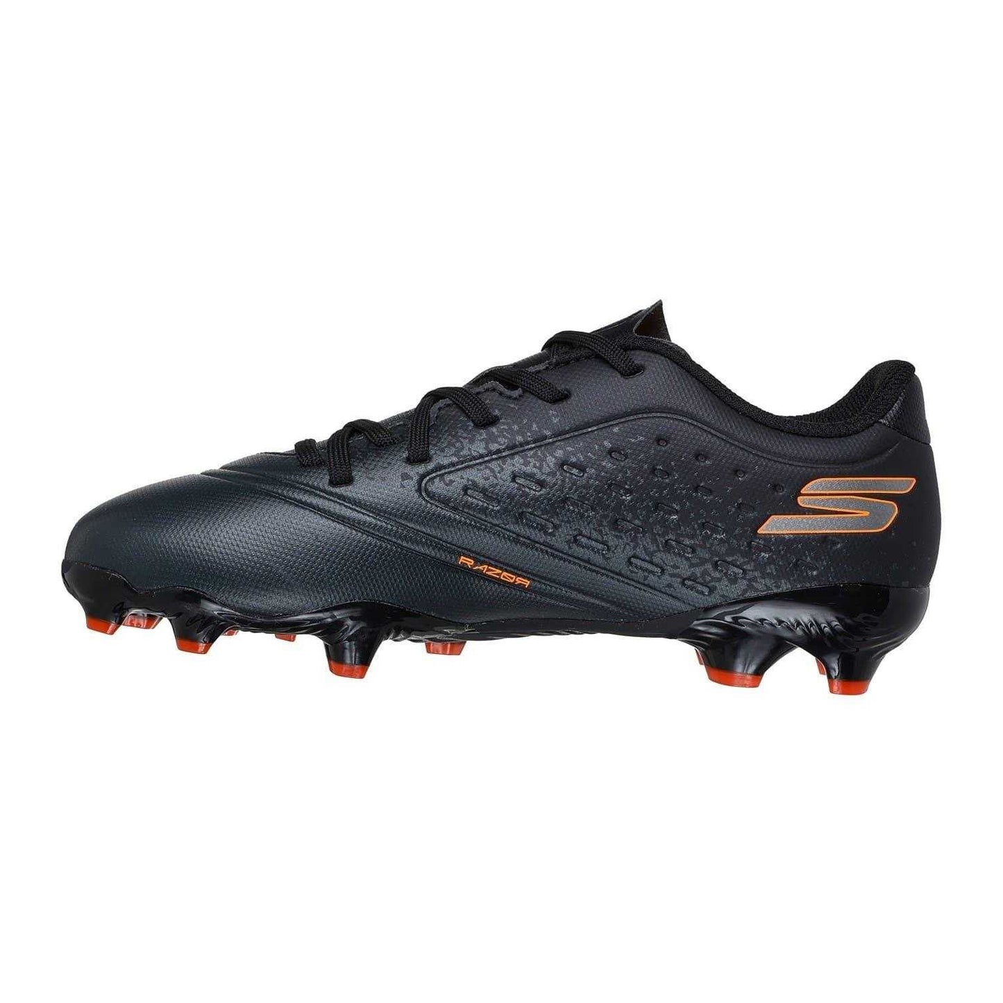 Black-Orange - Back - Skechers Childrens-Kids Razor Firm Ground Football Boots