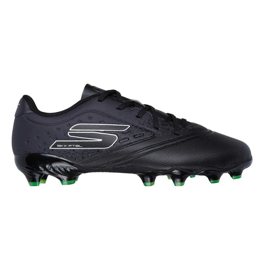 Black-Silver - Front - Skechers Childrens-Kids Razor Firm Ground Football Boots